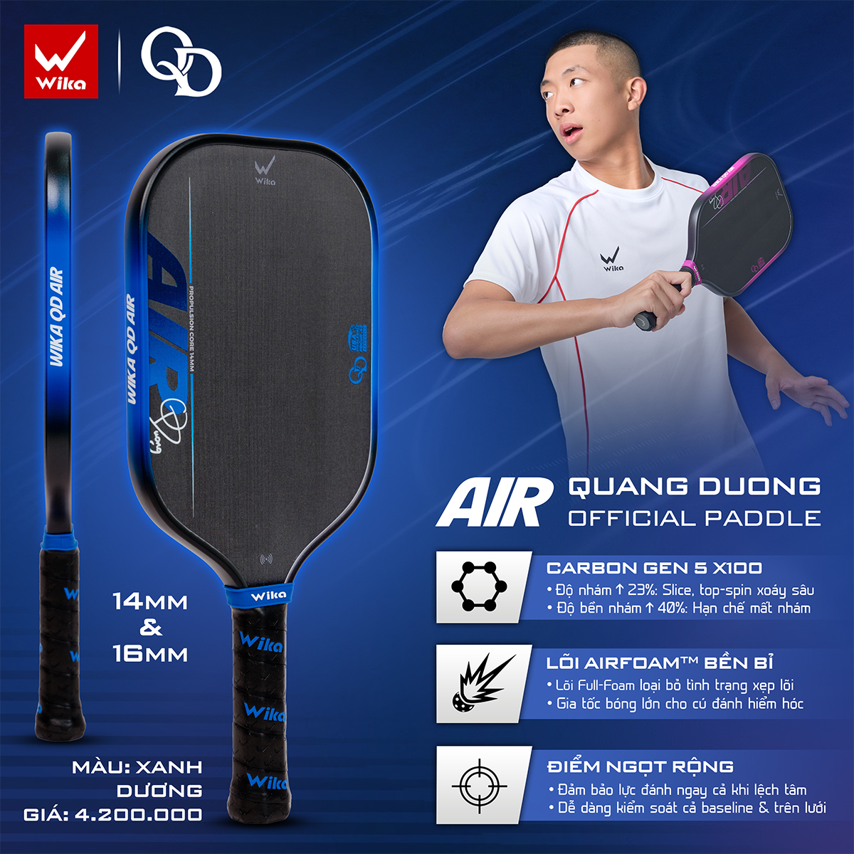 Vợt Pickleball Wika AIR x Quang Dương
