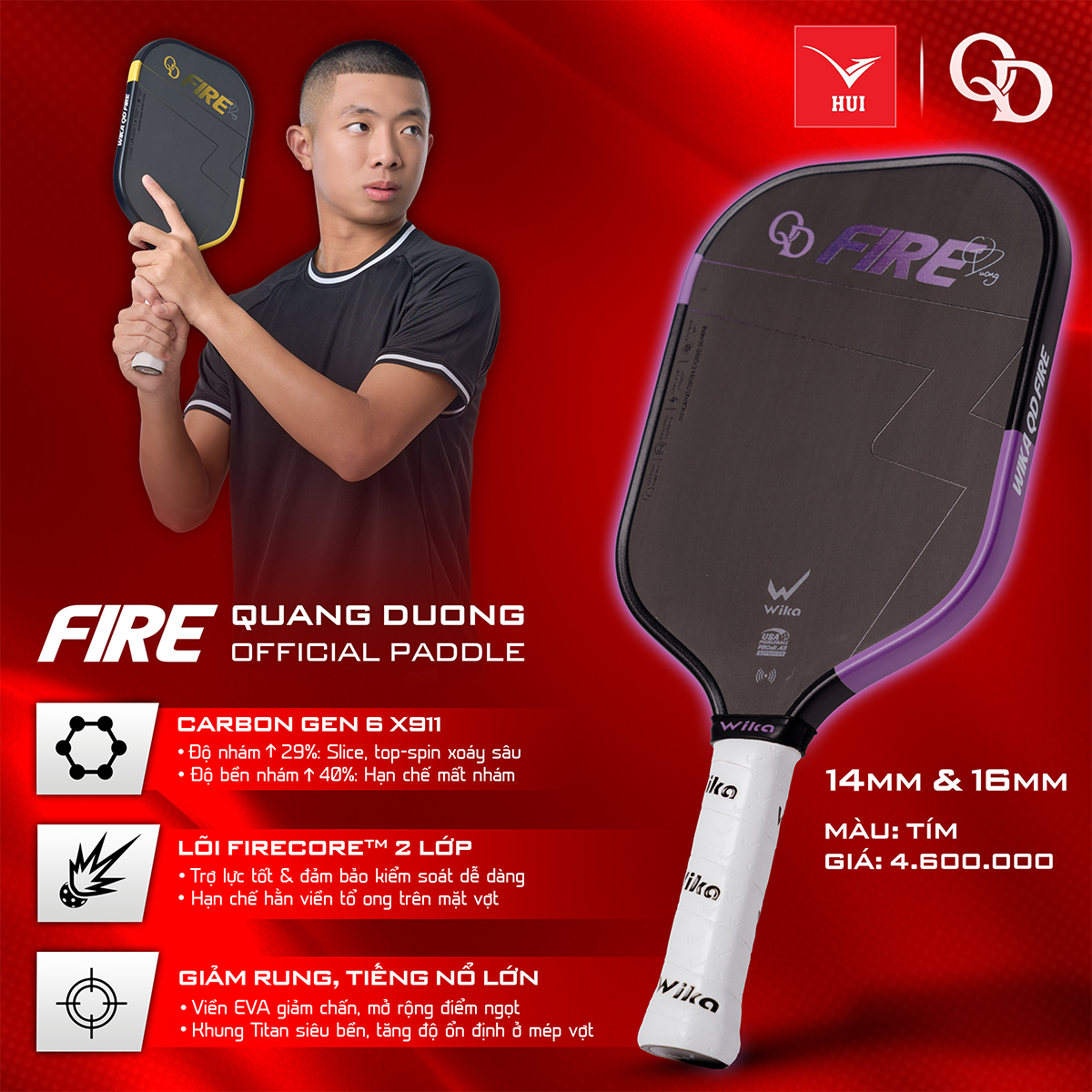 Vợt Pickleball Wika FIRE x Quang Dương