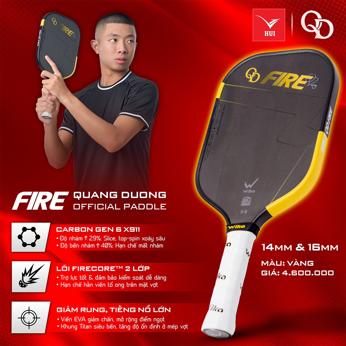 Vợt Pickleball Wika FIRE x Quang Dương