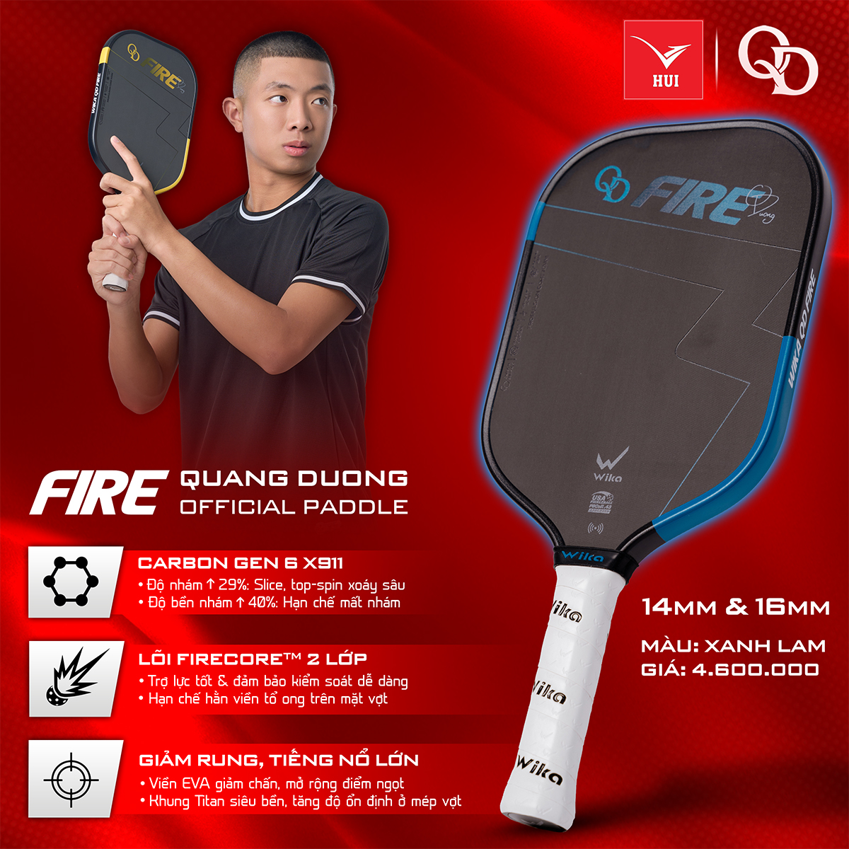 Vợt Pickleball Wika FIRE x Quang Dương