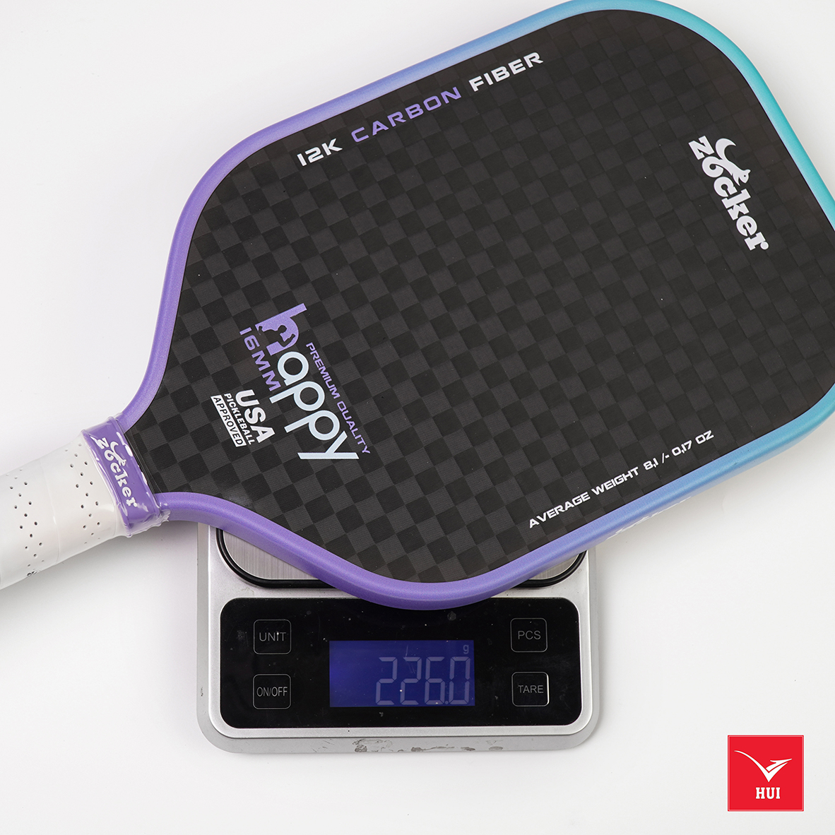 Vợt Pickleball Zocker Happy HP3 Premium Quality siêu nhám độ dày 16mm carbon fiber 12K