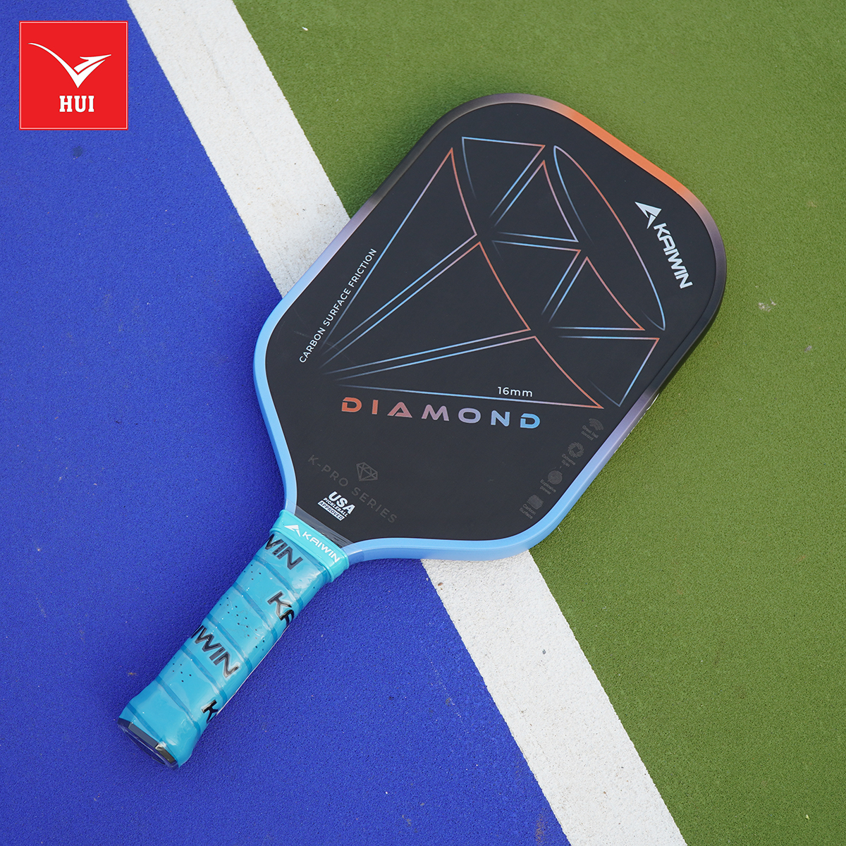 Vợt Pickleball Kaiwin Diamond 3 lớp carbon fiber T700 siêu cứng, nhám kết hợp công nghệ lõi Dualx2 FEC K-Pro Series 16mm