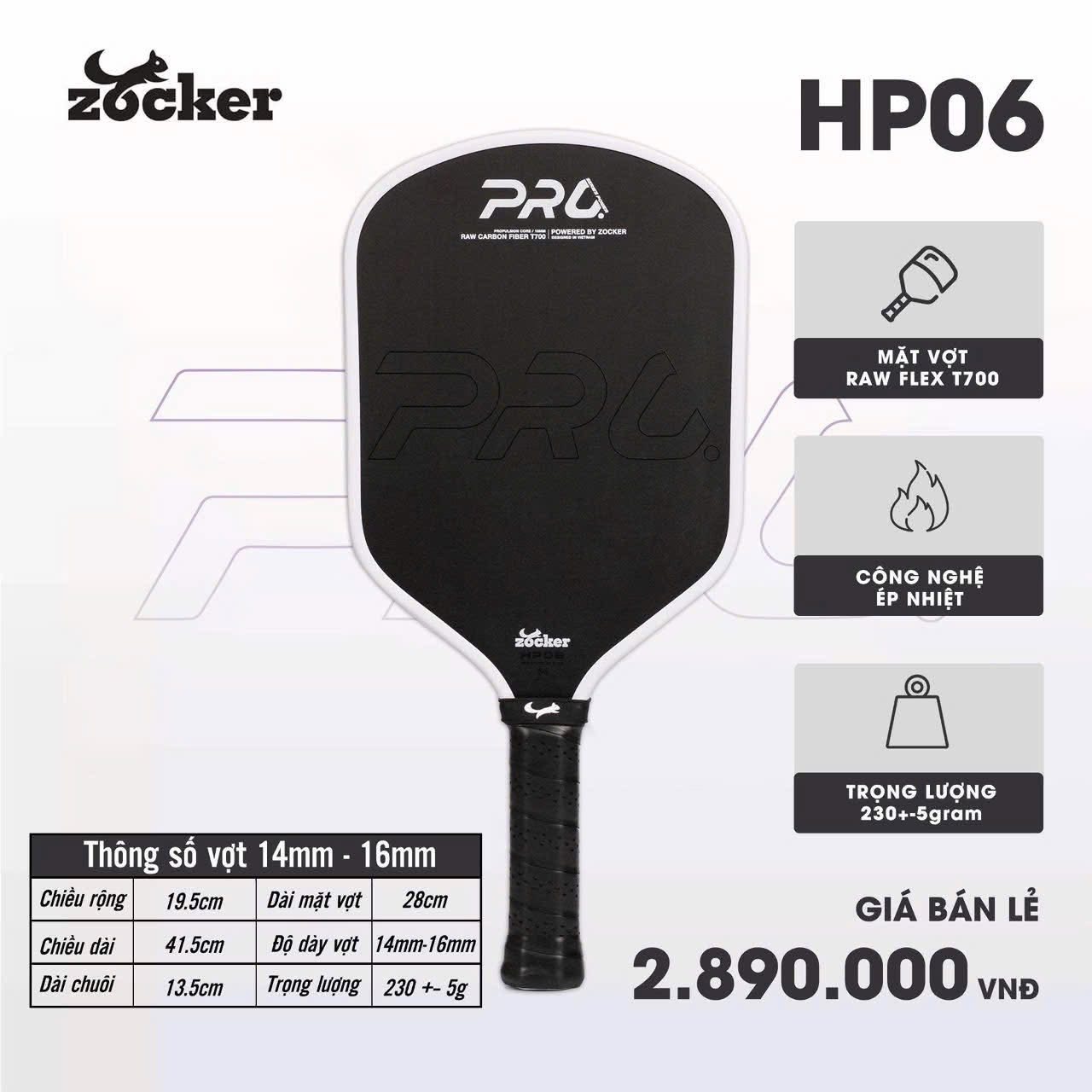 Vợt Pickleball Zocker HP06 Pro Series Power