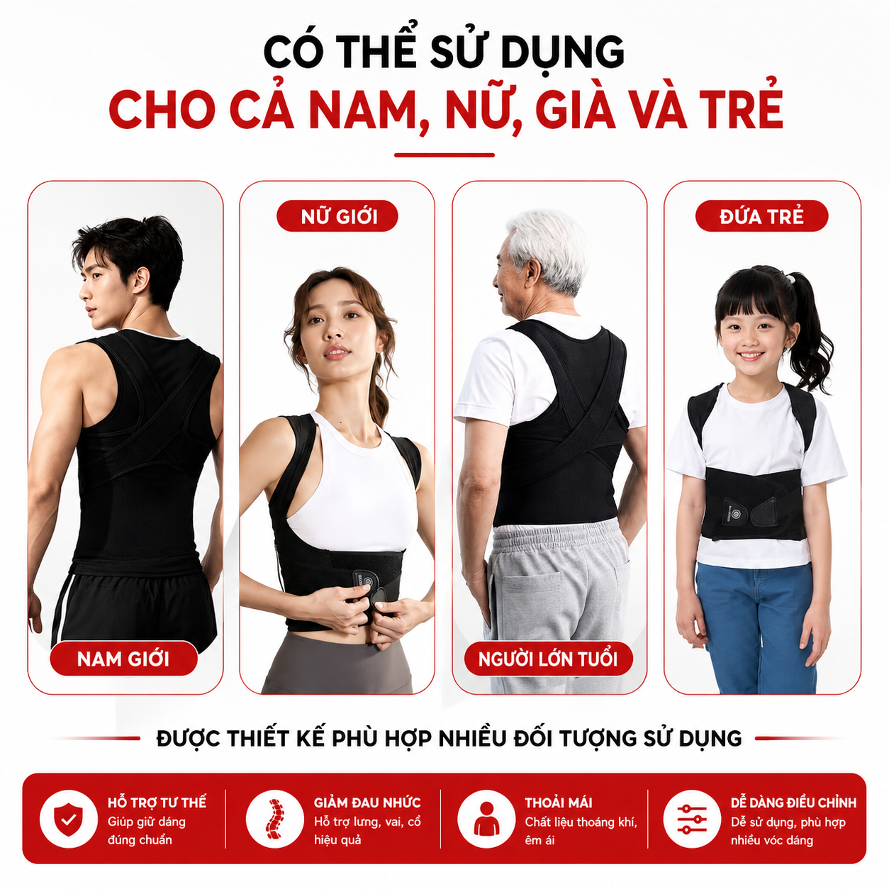 Đai chống gù lưng HUIFIT nẹp thẳng lưng, hỗ trợ chỉnh thẳng dáng, định hình lưng cho nam nữ