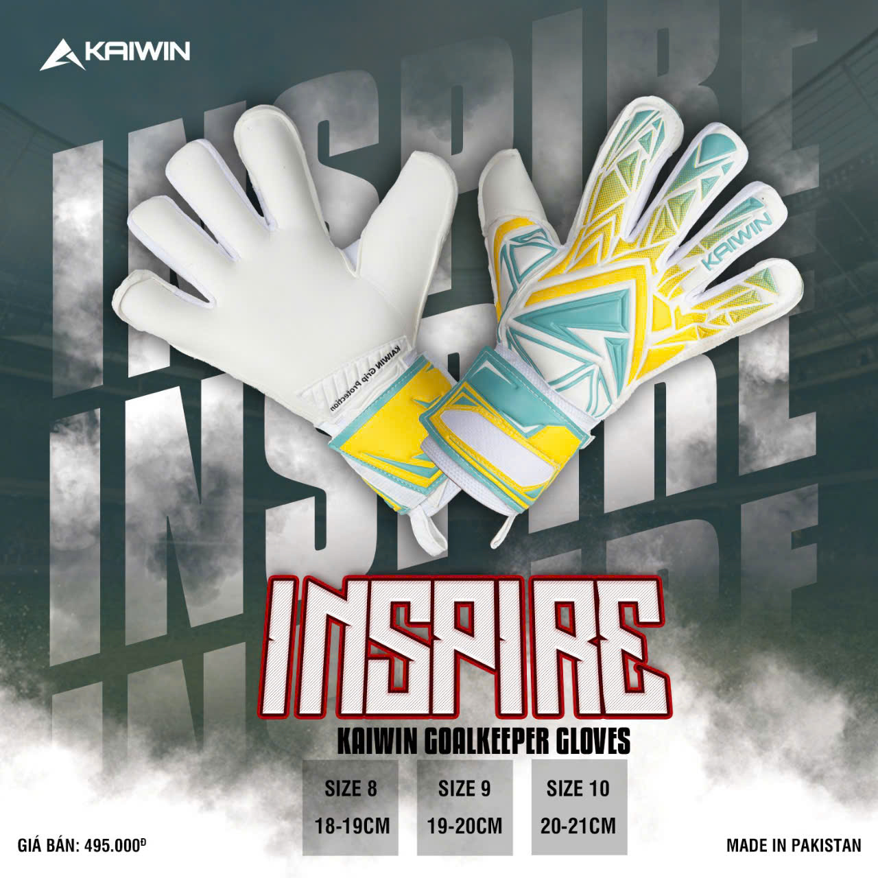 Găng tay thủ môn Kaiwin INSPIRE - Mút LATEX GRIPPY - Cao su Đức : Lòng bàn tay Dày 4mm