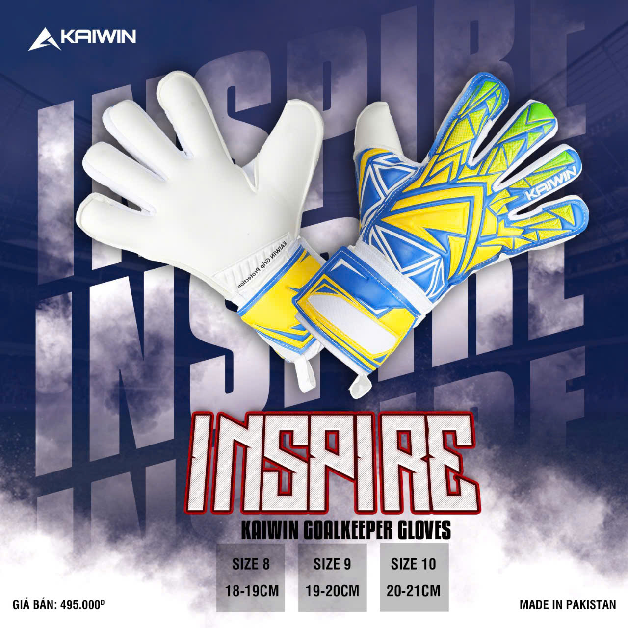 Găng tay thủ môn Kaiwin INSPIRE - Mút LATEX GRIPPY - Cao su Đức : Lòng bàn tay Dày 4mm