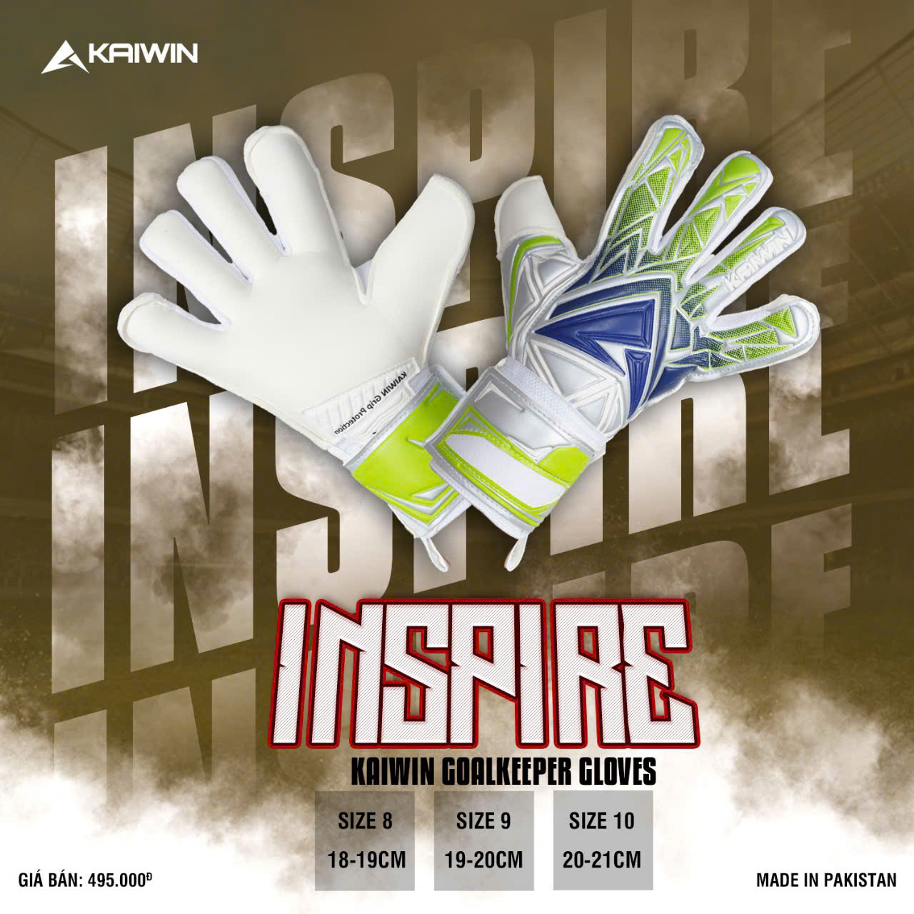 Găng tay thủ môn Kaiwin INSPIRE - Mút LATEX GRIPPY - Cao su Đức : Lòng bàn tay Dày 4mm