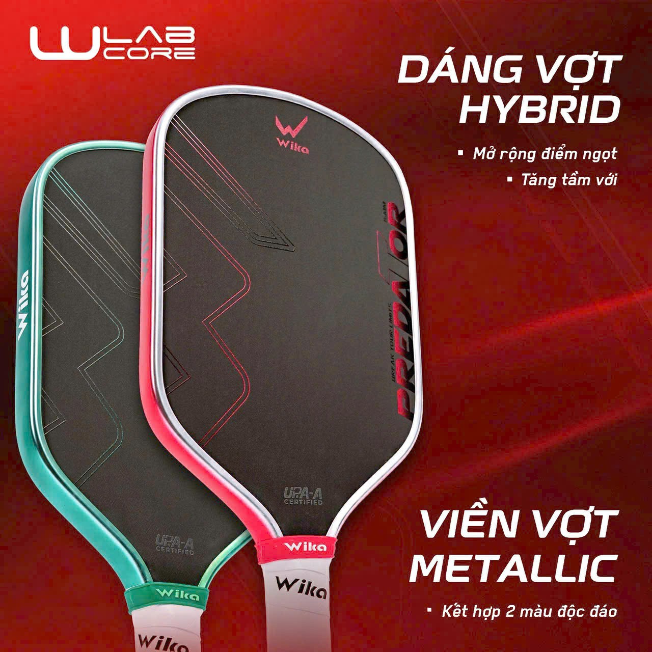 Dáng vợt Hybrid và viền Metallic