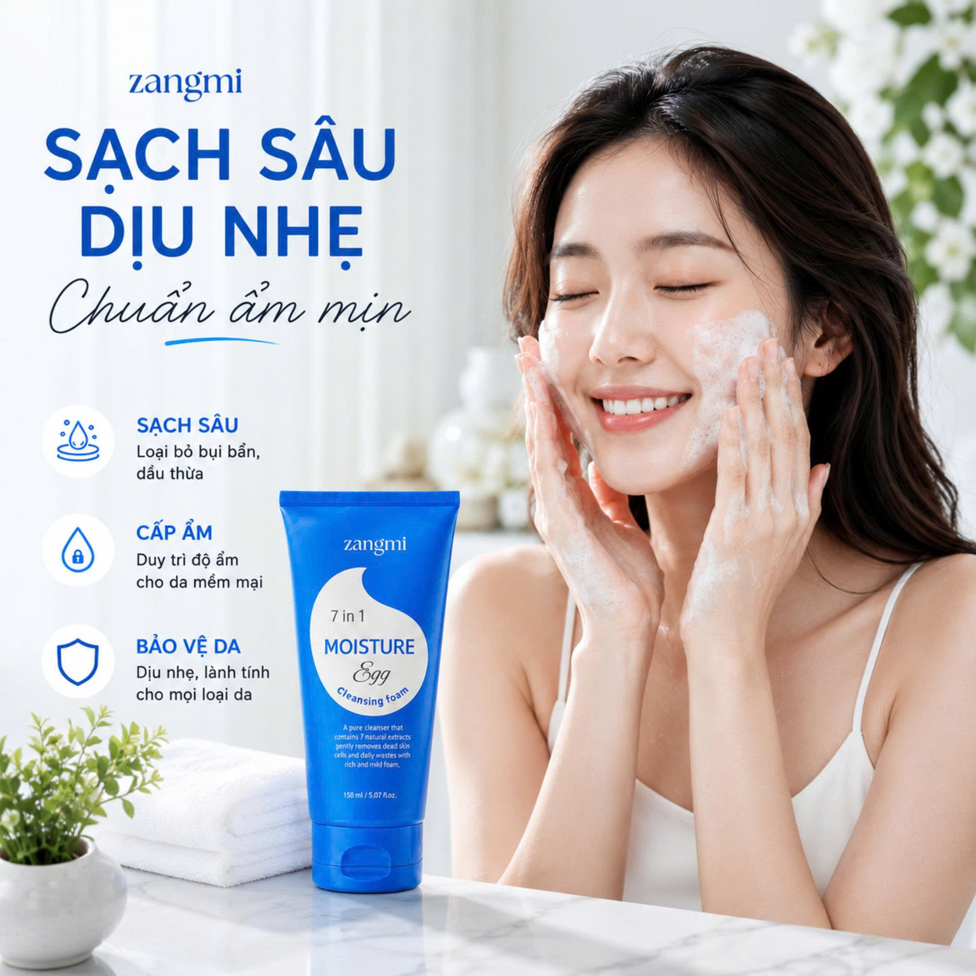 Zangmi Moisture 7in1 Cleansing Foam – Sữa rửa mặt sạch sâu, dịu nhẹ và cấp ẩm