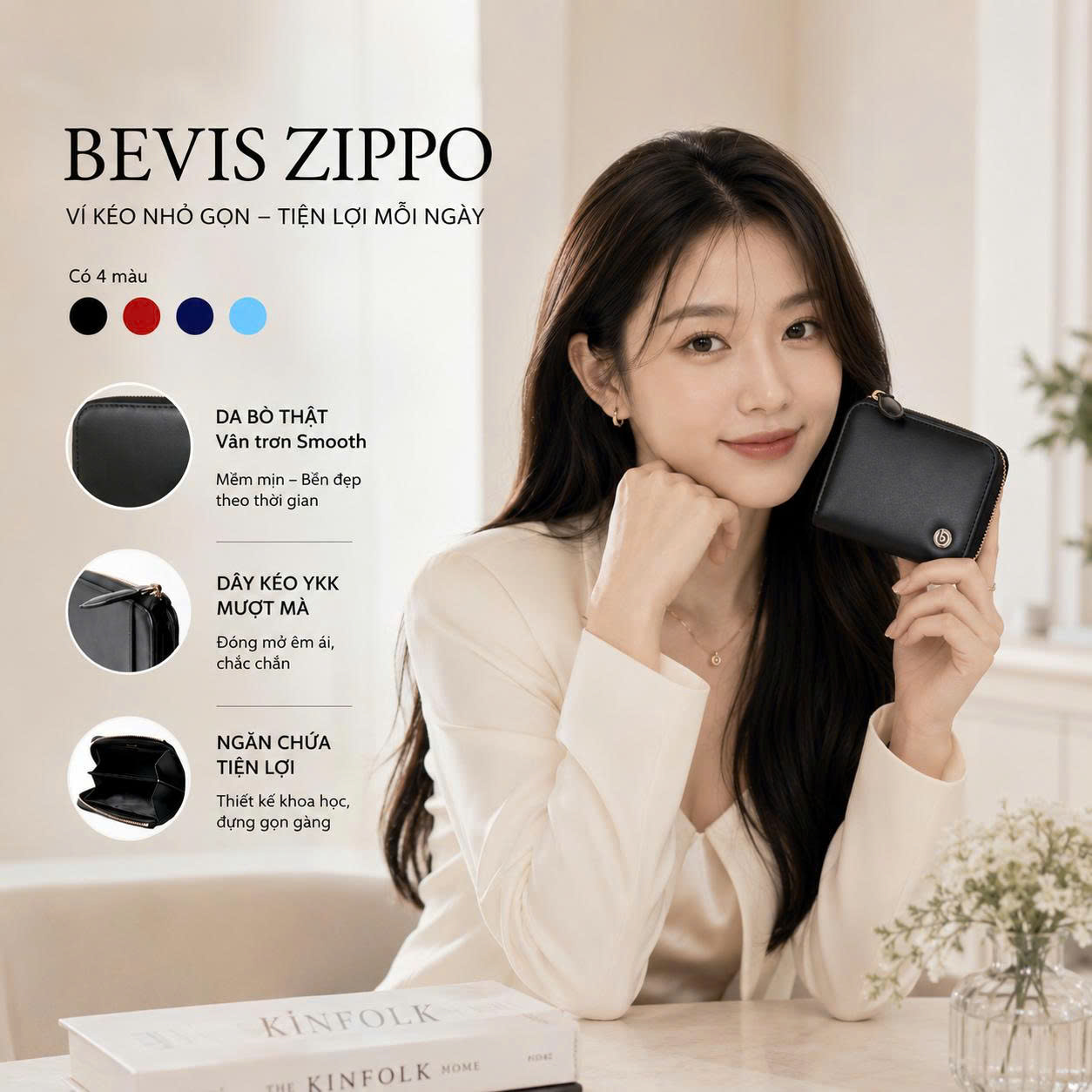 Ví nữ Bevis Zippo – Ví da bò thật nhỏ gọn, tiện lợi mỗi ngày