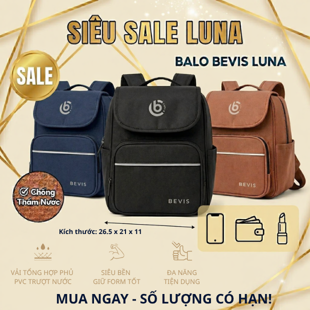 Balo Bevis Luna – Balo nữ thời trang nhỏ gọn, chống nước, đa năng