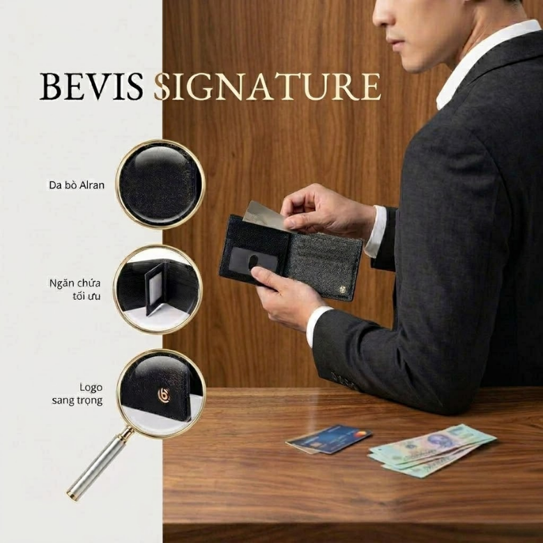 Ví Da BEVIS SIGNATURE – Đẳng Cấp Tối Giản Cho Quý Ông Hiện Đại