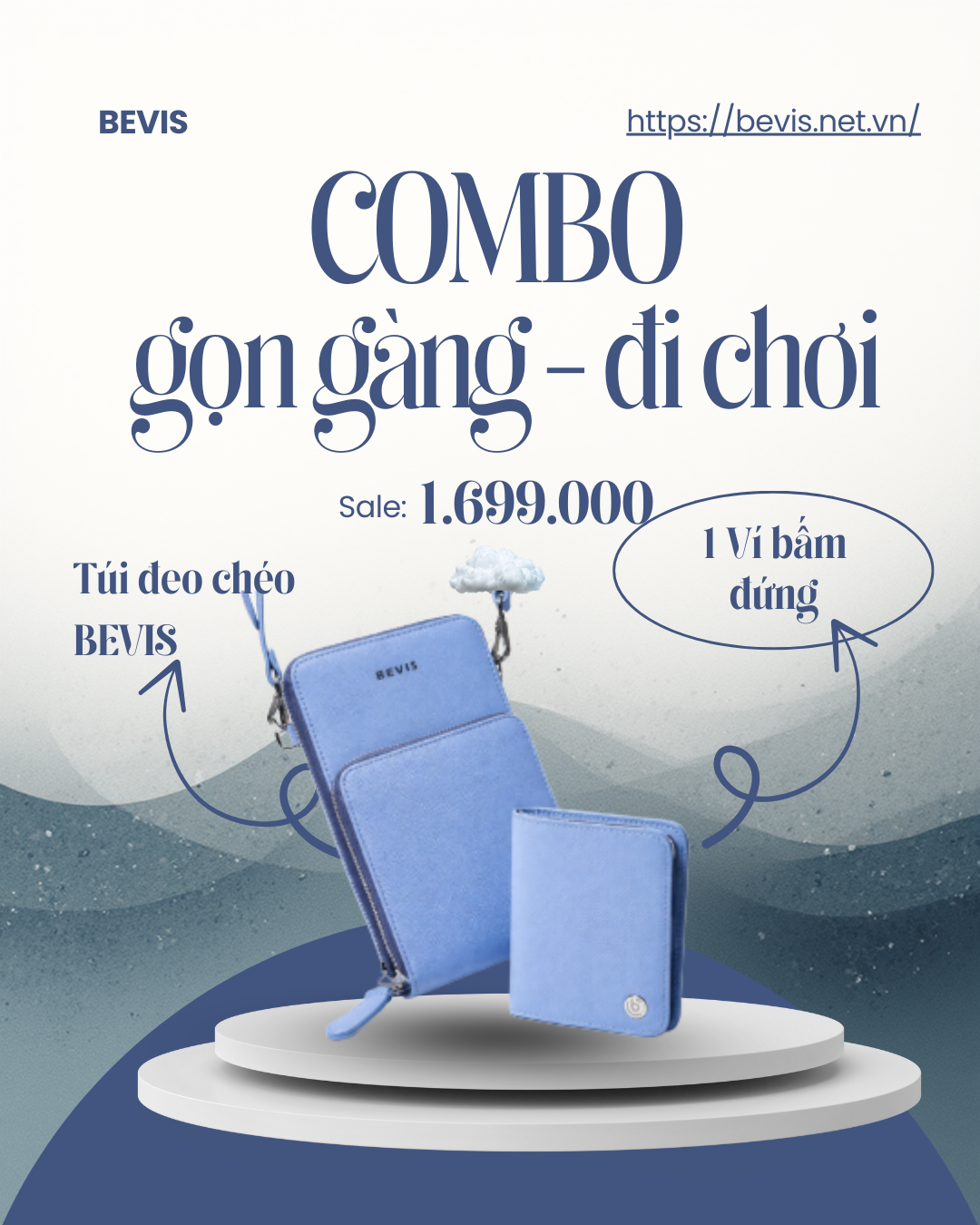 Combo Túi đeo chéo & Ví bấm đứng Bevis – Gọn gàng khi đi chơi, tinh tế trong từng khoảnh khắc