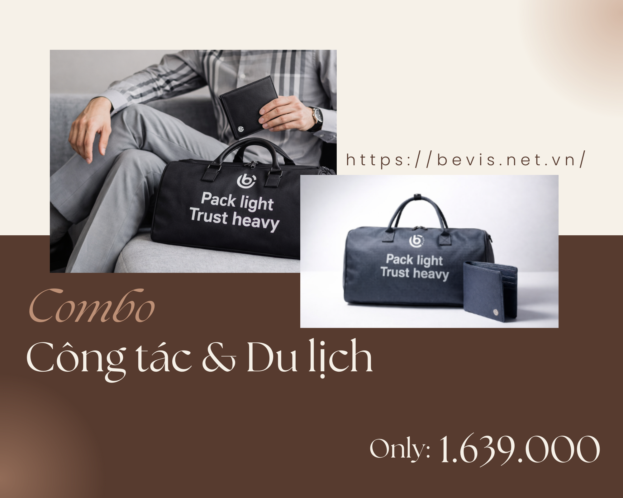 Combo Túi Du Lịch & Ví Nam Bevis – Phong Cách Doanh Nhân