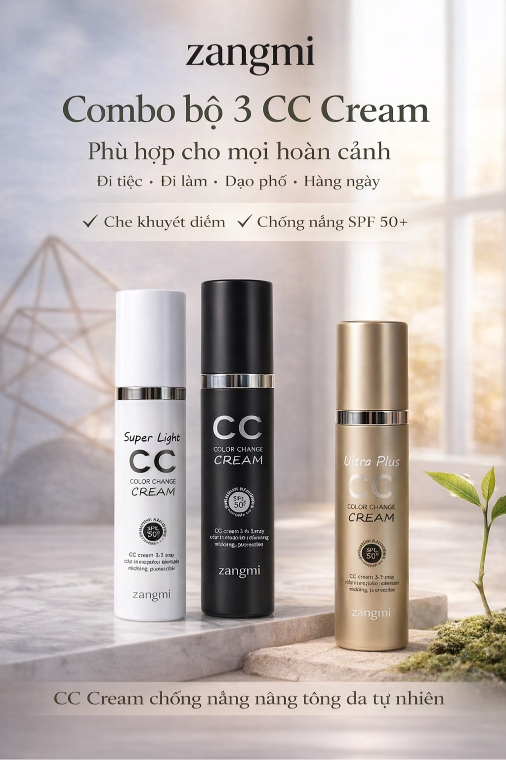 Combo 3 CC Cream Zangmi – Giải Pháp Trang Điểm Nhanh, Chống Nắng & Nâng Tone Hiệu Quả