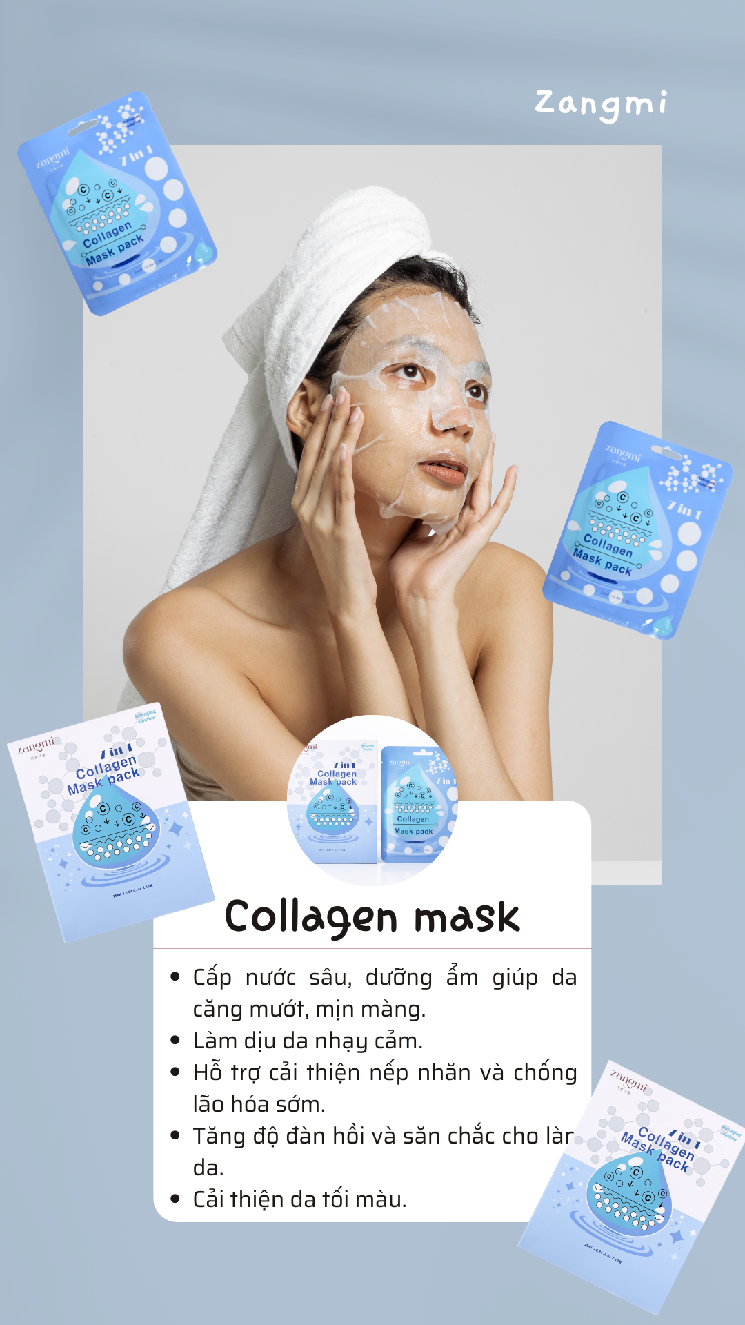 Collagen Mask ZANGMI – Mặt Nạ Collagen Cấp Ẩm Sâu Giúp Da Căng Mịn