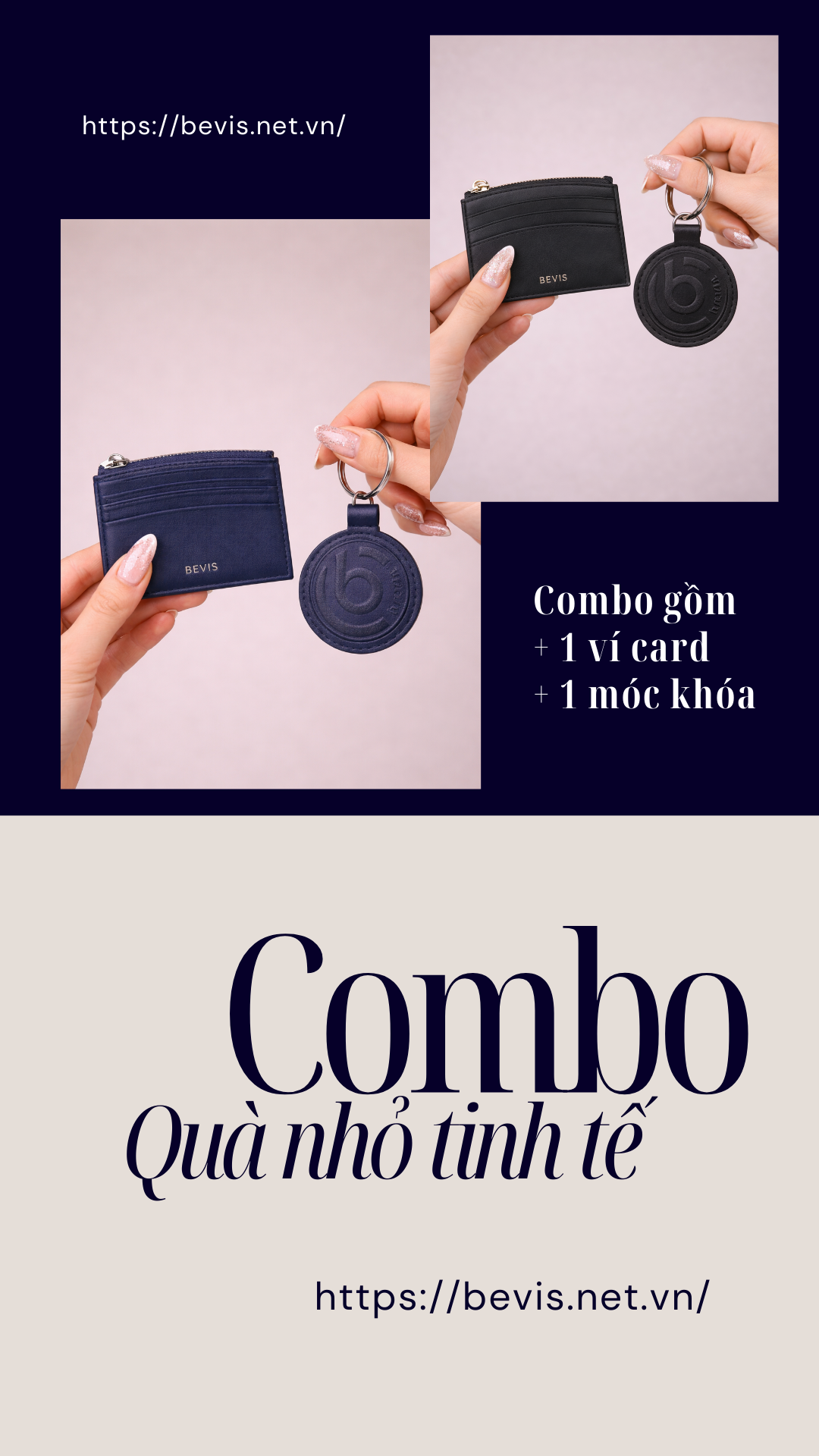 Combo Quà Nhỏ Bevis – Ví Card Mini Và Móc Khóa Da Tối Giản Sang Trọng