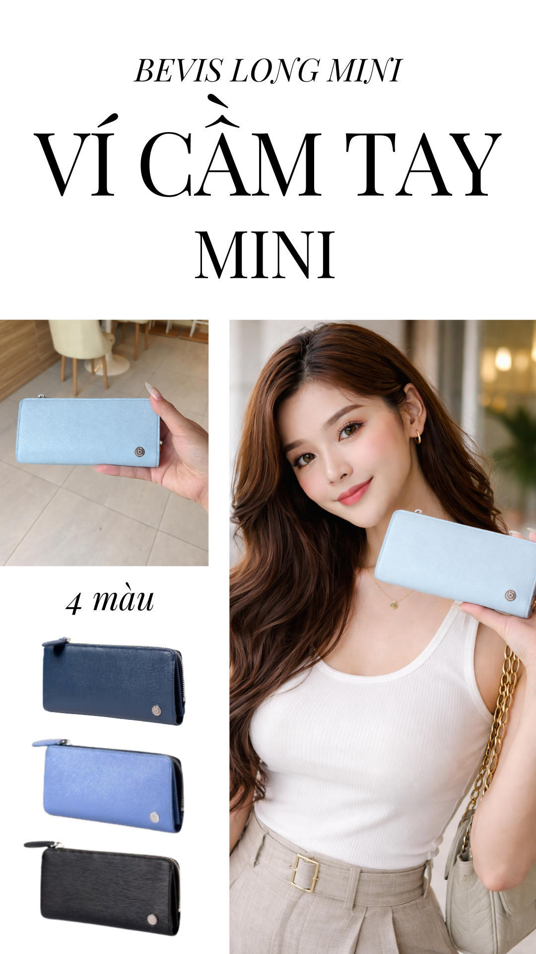 Ví Cầm Tay Mini BEVIS – Ví Da Nhỏ Gọn Thanh Lịch Cho Nàng