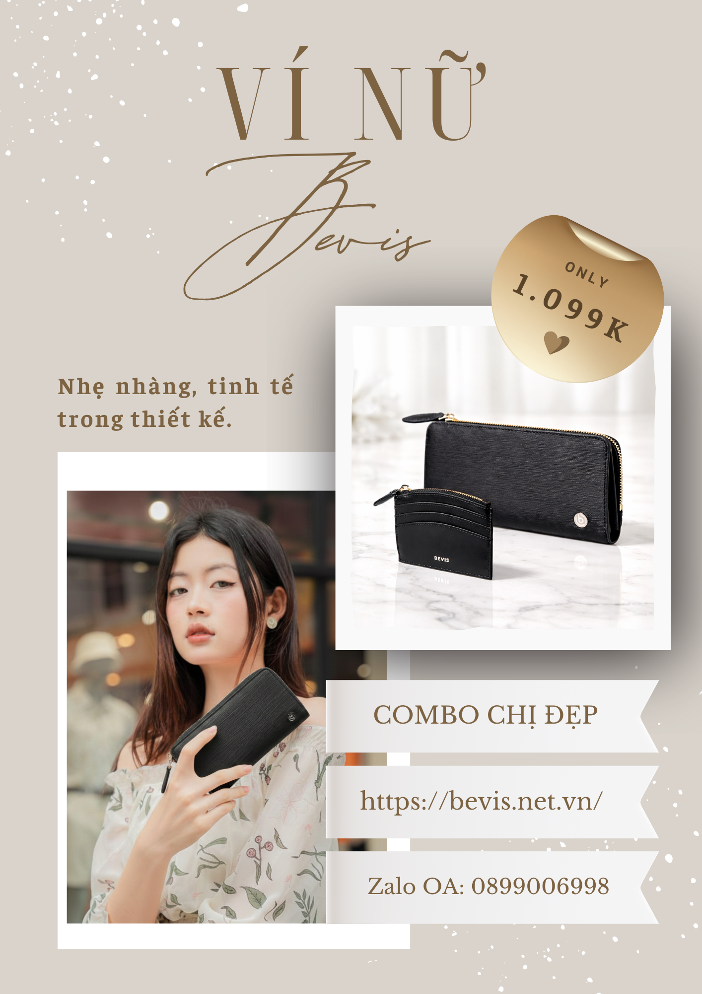 Combo ví cầm tay mini & ví card Bevis cho nữ – Gọn gàng tinh tế, đủ để tỏa sáng
