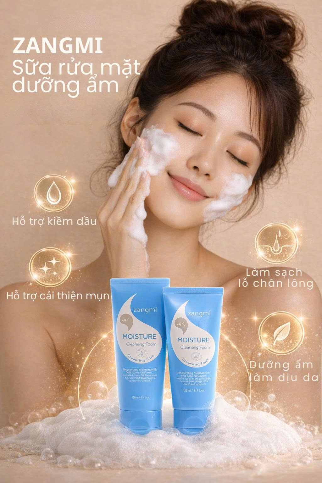 Zangmi Moisture Cleansing Foam – Sữa rửa mặt dưỡng ẩm, làm sạch dịu nhẹ cho làn da