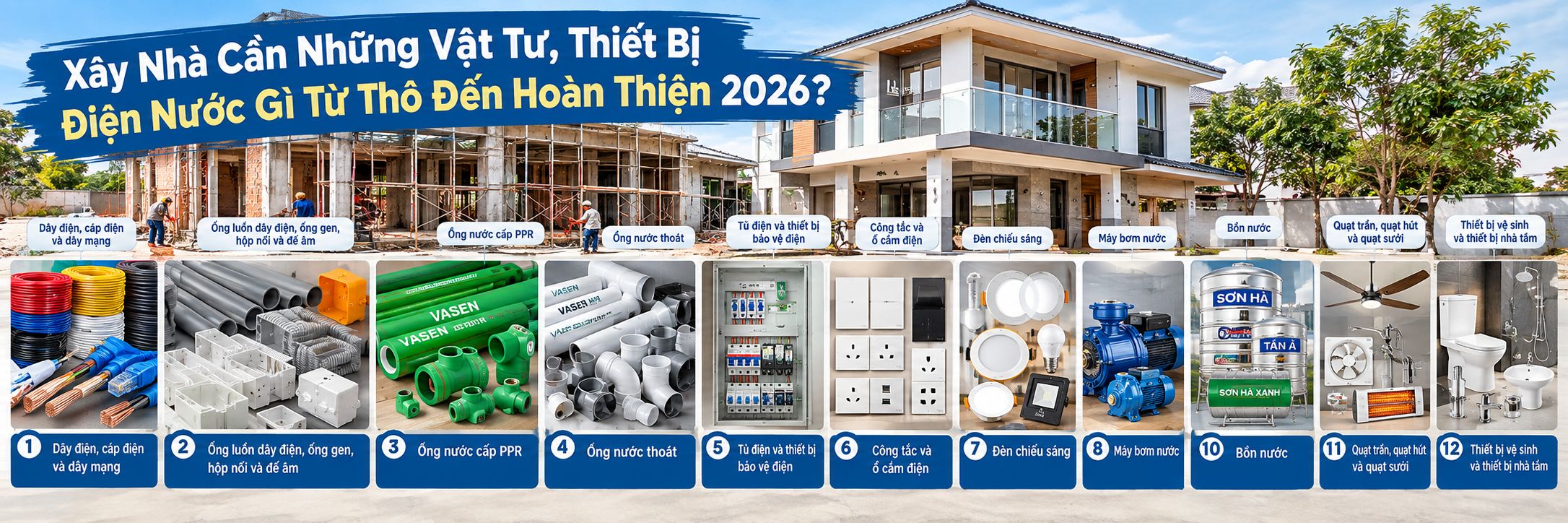 Xây Nhà Cần Những Vật Tư, Thiết Bị Điện Nước Gì Từ Thô Đến Hoàn Thiện 2026?