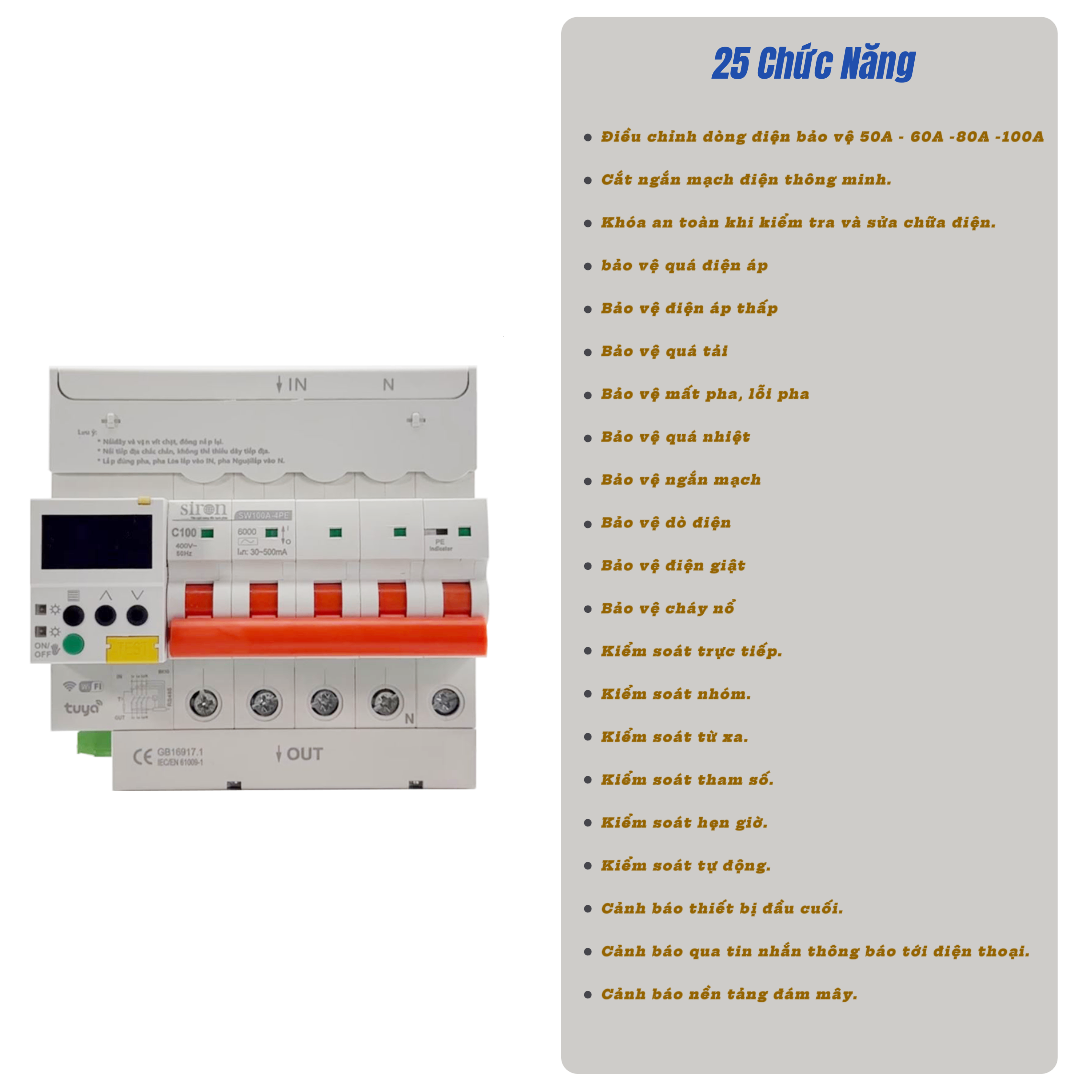 APTOMAT CHỐNG SỐC ĐIỆN CÁCH LY 25 CHỨC NĂNG