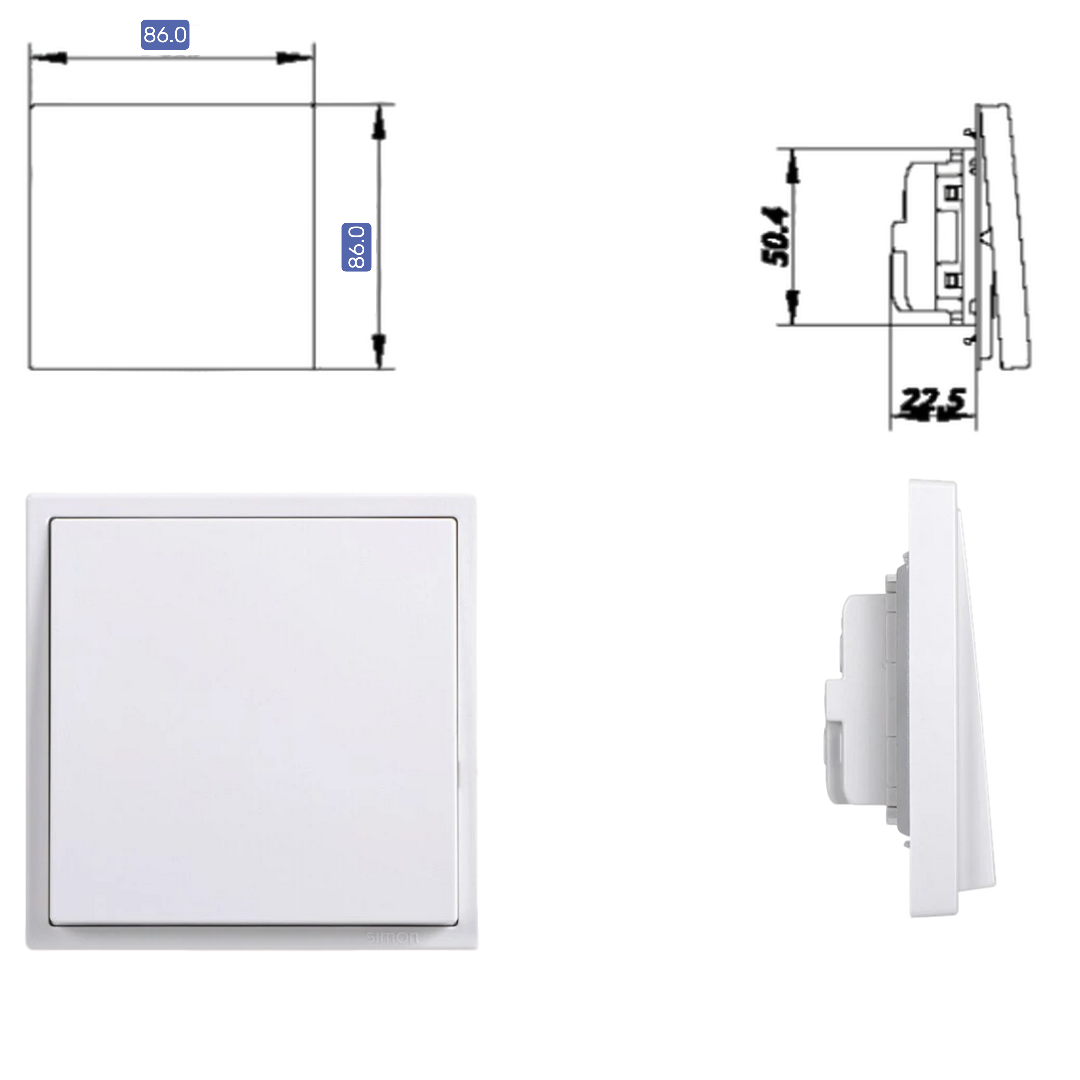 Bộ Module Công tắc đơn 1 chiều mặt vuông màu trắng Simon Series i7 - 701011