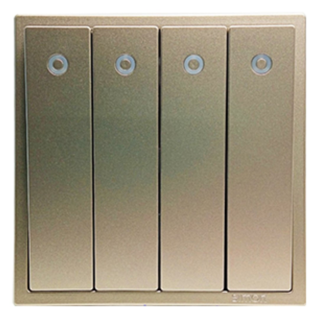 Module Công tắc bốn vuông 1 chiều màu Sâm Panh có đèn LED  Simon i7 701043- 46 ( BAO GỒM MODULE CÔNG TẮC VÀ KHUNG)