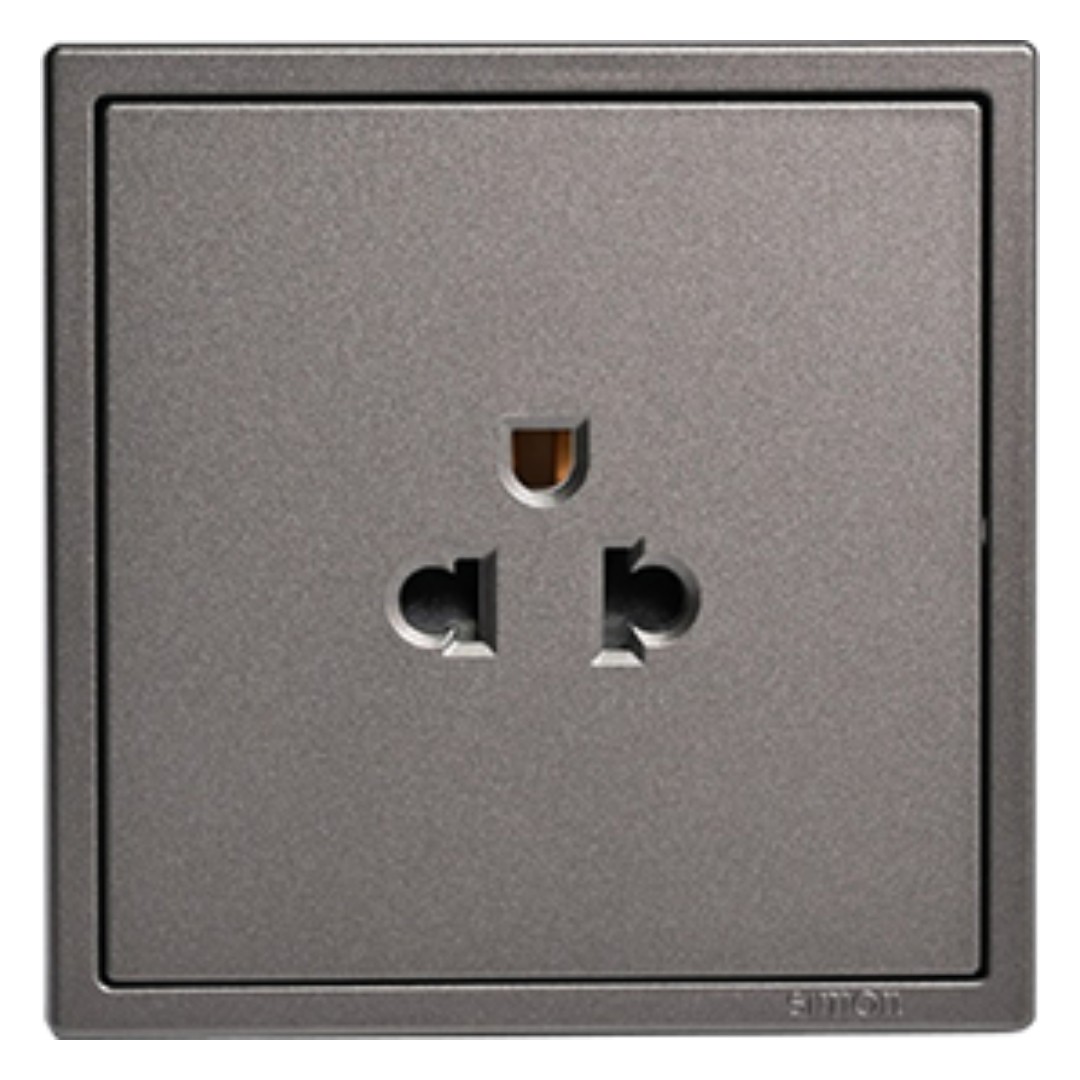 Bộ module và khung ổ cắm đơn 3 chấu đa tiêu chuẩn Simon màu xám Series i7 701087-61