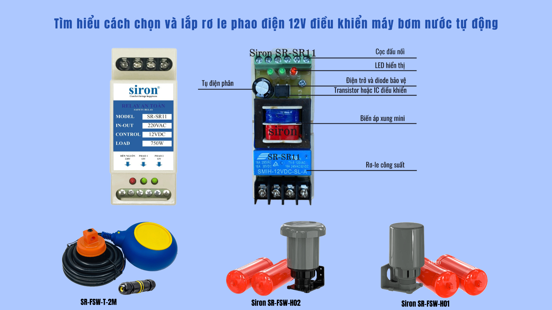 Rơ Le An Toàn Cho Phao Điện Bồn Nước 12V Siron SR-SR11