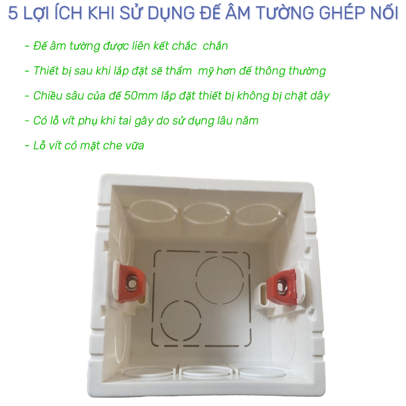Đế âm tường vuông ghép nối SIRON 86x86x50mm