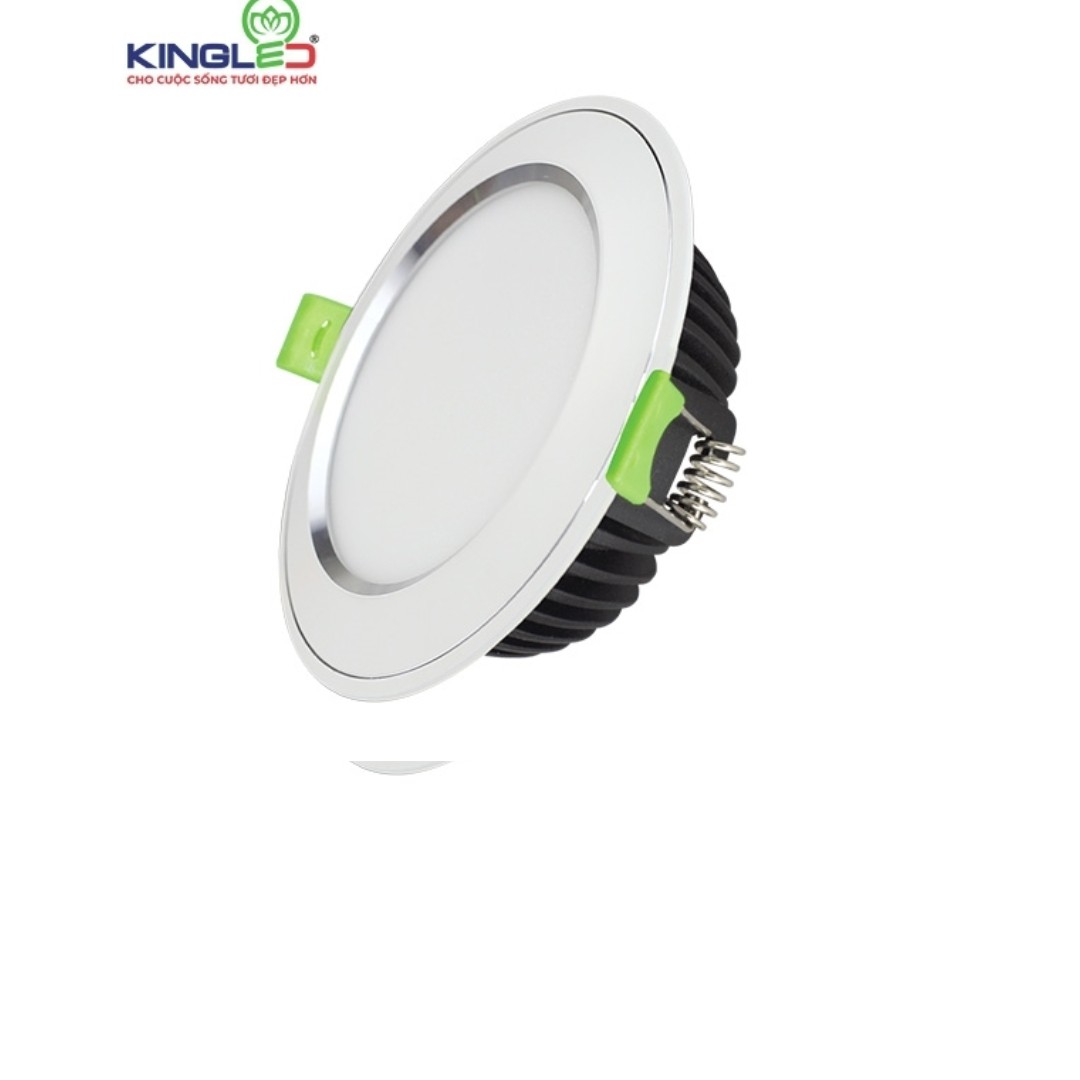 Đèn KingLed Âm Trần 8W Đổi Màu Mặt Cong Viền Vàng Hoặc Bạc Kích thước lỗ khoét phi 90mm EC-DOB-8SS-T118