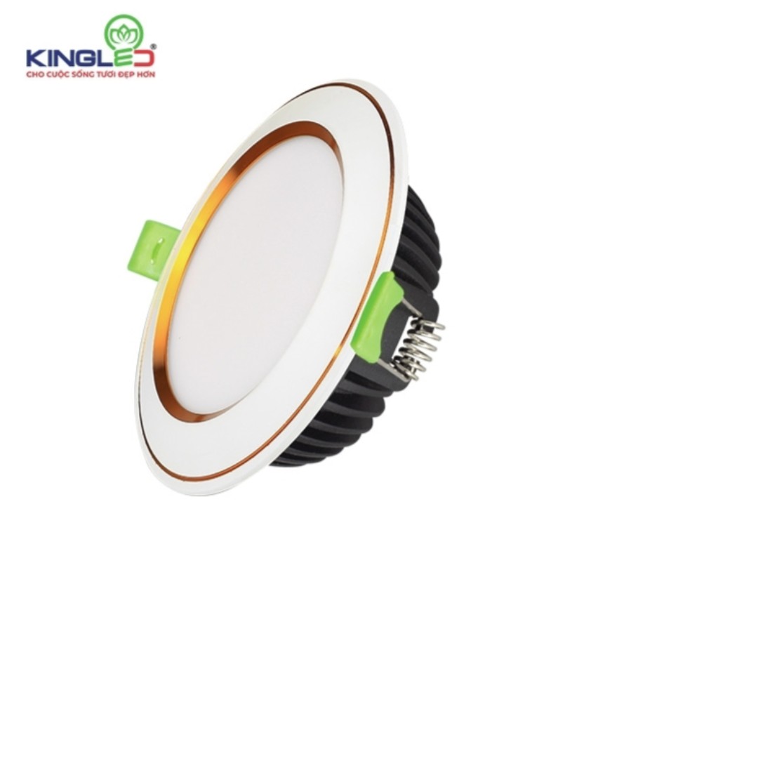 Đèn KingLed Âm Trần 8W Đơn Sắc Mặt Cong Viền Vàng hoặc bạc Lỗ Khoét Phi 90mm EC-DOB-8SS-T118