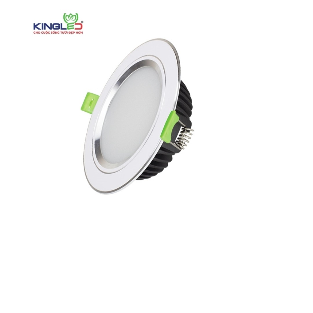 Đèn Âm Trần Diamond 10W Kingled Mặt Phẳng, Đổi Màu, Viền Bạc Lỗ Khoét Phi 90  DDL-10SS-T120