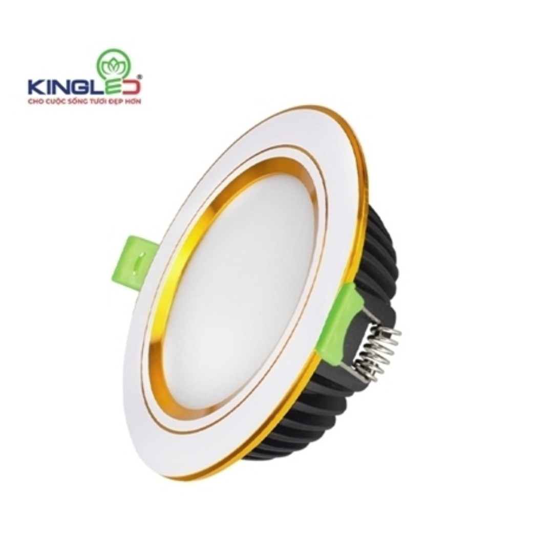 Đèn Led Âm Trần Kingled Diamond 10W Mặt Phẳng, Đơn Sắc, Viền Vàng Lỗ Khoét Phi 90  DDL-10SS-T120