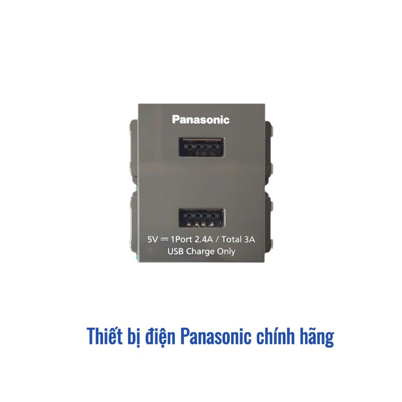 Hạt sạc USB đôi Panasonic WEF11821H dòng Wide Metallic (5V - 3A)