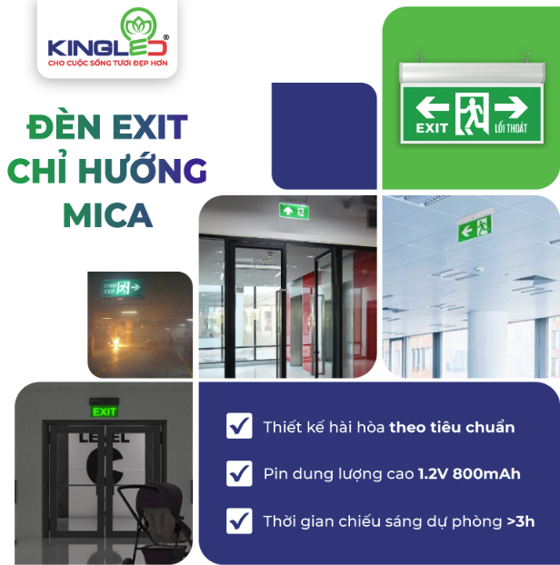 ĐÈN KINGLED EXIT CHỈ HƯỚNG MICA  VÀO TRONG  Kích Thước  365x195x22mm  EXM-3-2M-VT
