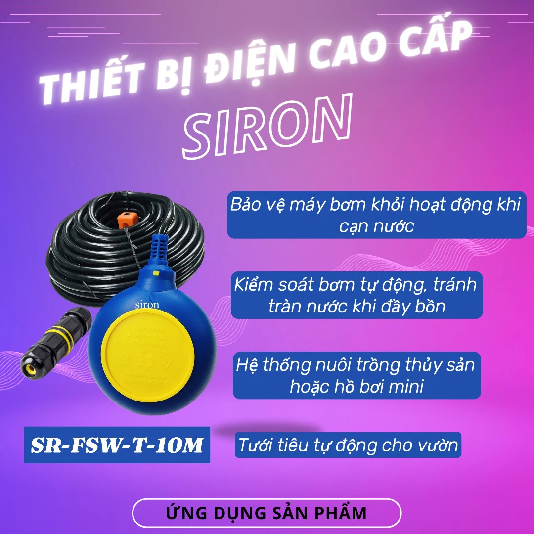 Bộ Phao Điện Điều Khiển Kín Nước Chống Cạn Và Chống Tràn Siron SR-FSW-T-10M