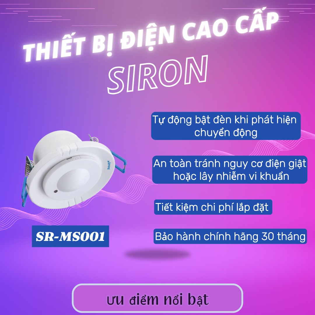 Công tắc cảm ứng chuyển động vi sóng siêu nhạy âm trần tròn Siron SR-MS001