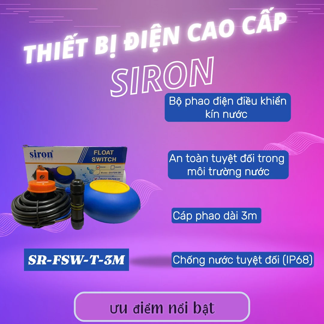 Bộ Phao Điện Điều Khiển Kín Nước Chống Cạn Và Chống Tràn Siron SR-FSW-T-3M