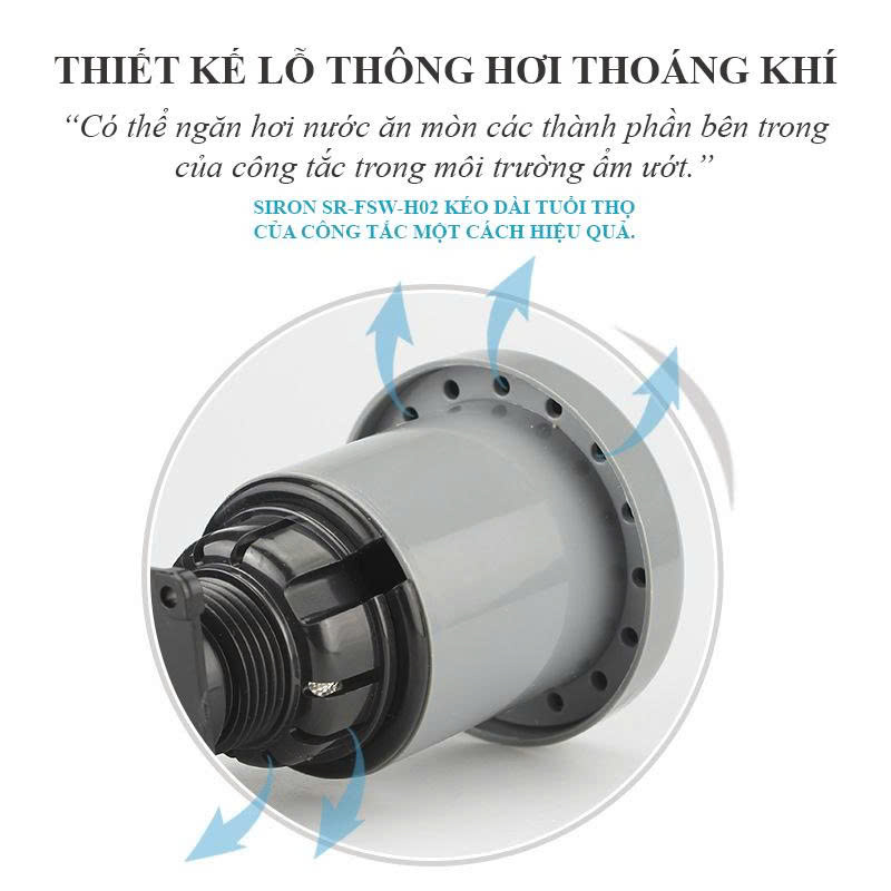 Thiết Kế Lỗ Thông Khí Độc Đáo Trên và Dưới Công tắc phao điện bồn nước dạng treo lắp ngoài trời Siron SR-FSW-H02
