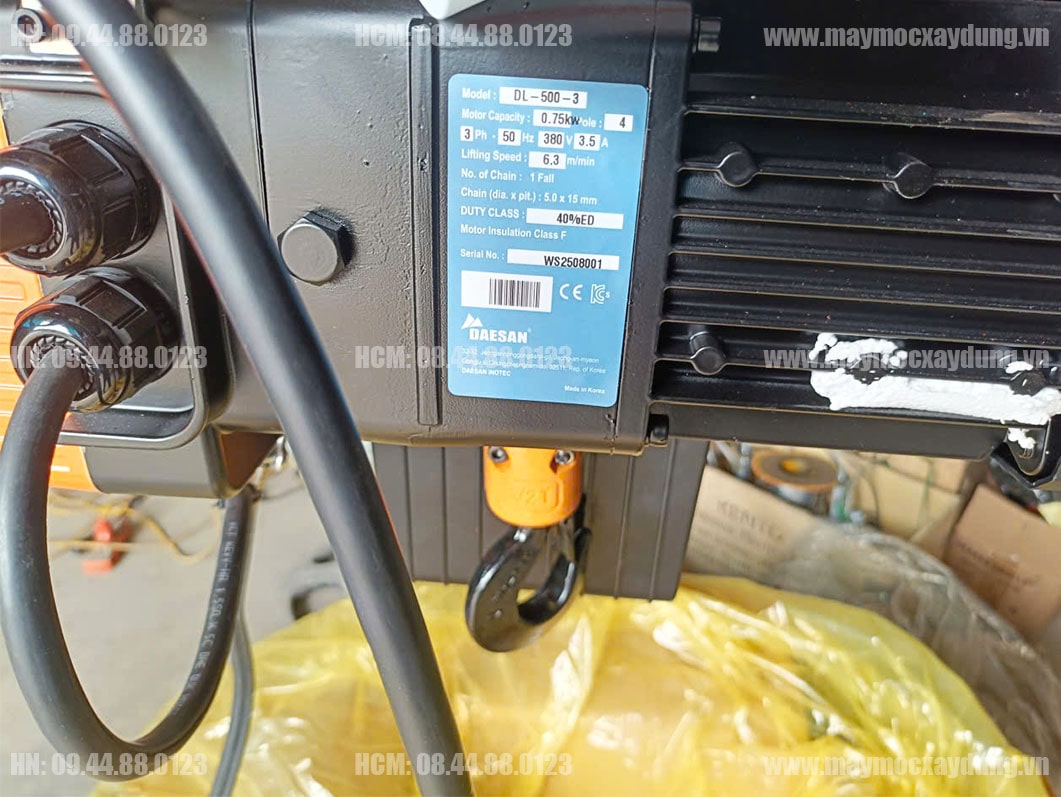 Pa lăng xích điện cố định Daesan 500kg 3m DL-500-3 380V