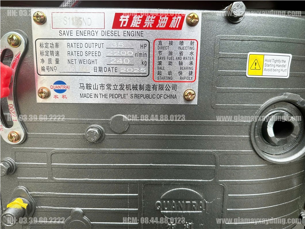 Máy nổ Diesel QuanTrai D35 S1135ND gió đề