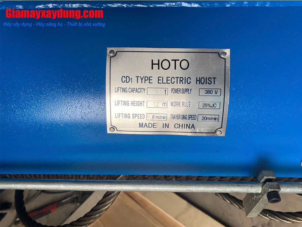 Pa lăng cáp điện HOTO 3 tấn 6m CD1 380V