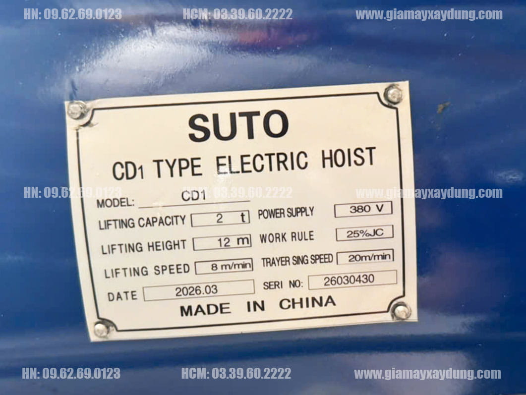 Pa lăng cáp điện Trung Quốc 2 tấn 12m CD1 380V