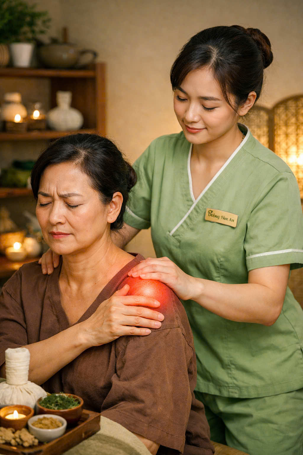 Trị liệu đau khớp vai tại Dưỡng Tâm An Spa Bắc Linh Đàm