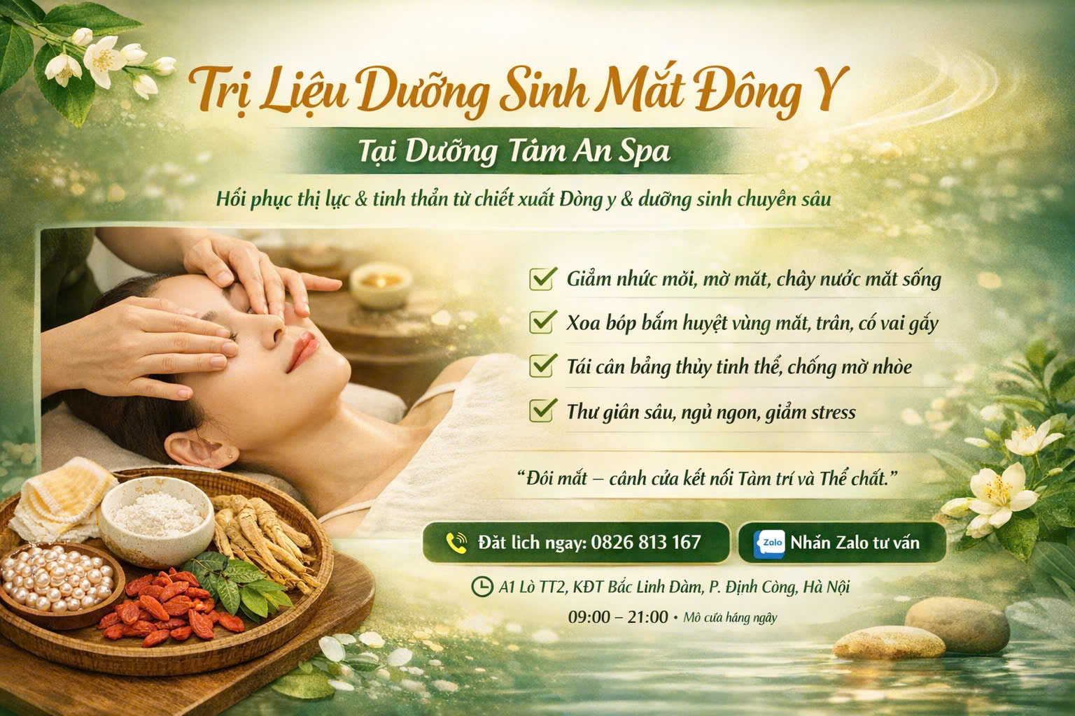 Chăm sóc mắt nhức mỏi – mờ – chảy nước mắt – váng mắt tại Dưỡng Tâm An Spa