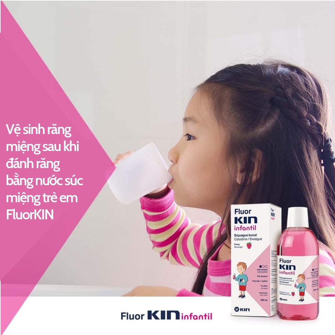 Nước súc miệng Fluor Kin Infantil vị dâu cho trẻ trên 5 tuổi (500 ml)