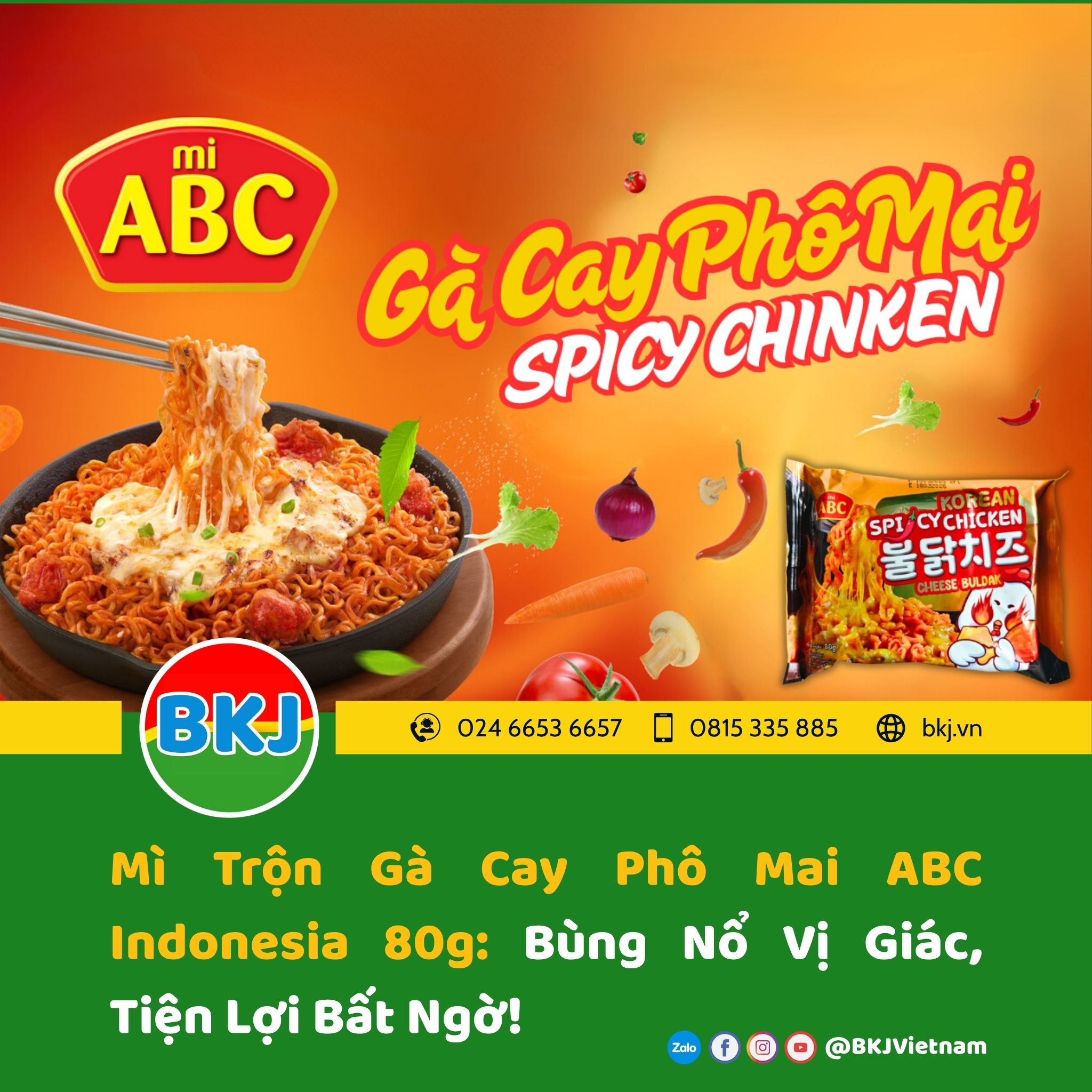 Mì Trộn Gà Cay Phô Mai ABC Indonesia 80g: Bùng Nổ Vị Giác, Tiện Lợi Bất Ngờ!