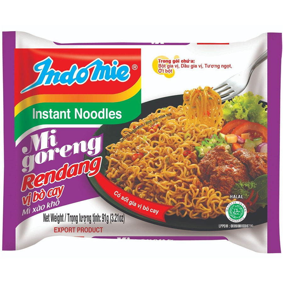 Thùng 40 gói Mì trộn Indomie Bò Cay 91g